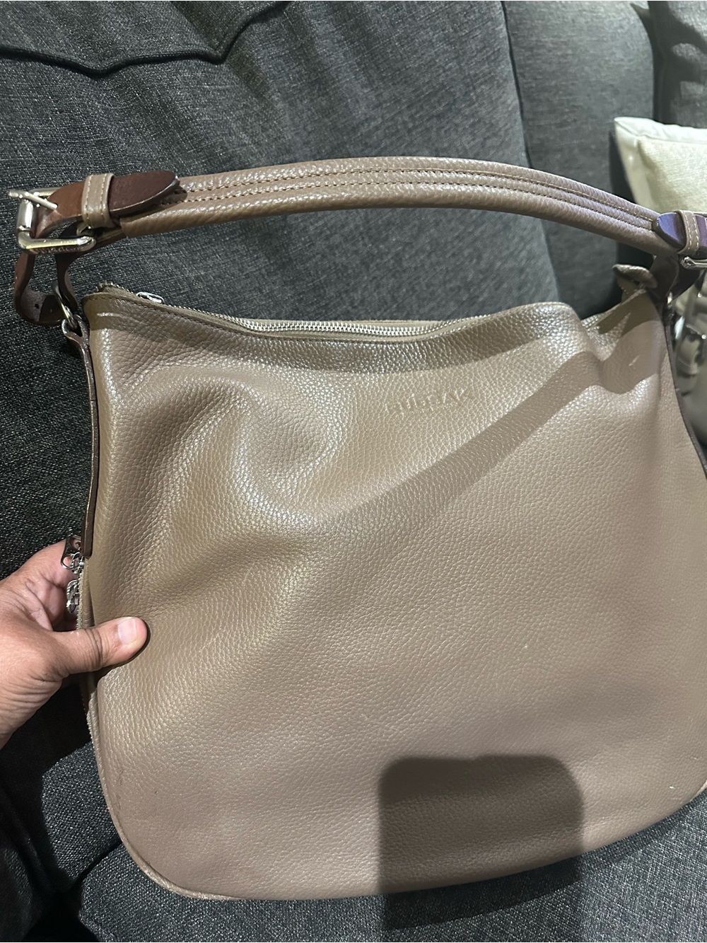 Rudsak Taupe Pebbled Leather Hobo Shoulder Bag